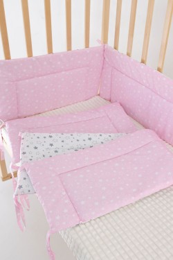 Бортик в детскую кроватку четырехсторонний БРК32-звездочка-розовая (Нл)