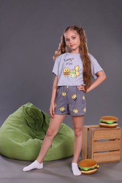 Пижама для девочки Картошка фри арт. ПД-019-046 - серый меланж (Нл)