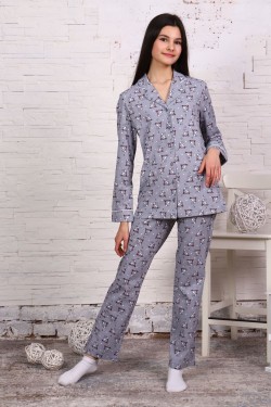 Пижама-костюм для девочки арт. ПД-006 - зайцы на самокатах серые (Нл)