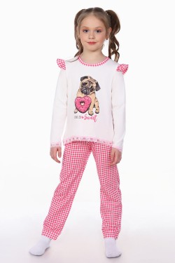 Пижама для девочки Мопс арт. ПД-016-032 - крем-розовая клетка (Нл)