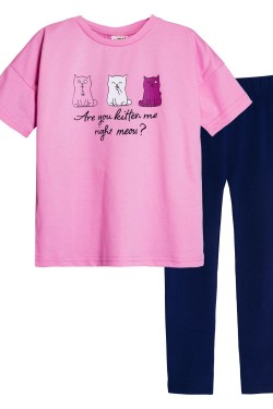 Комплект для девочки 41103 (футболка+лосины) - с.розовый-синий (Нл)