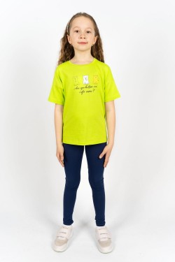 Комплект для девочки 41103 (футболка+лосины) - салатовый-синий (Нл)
