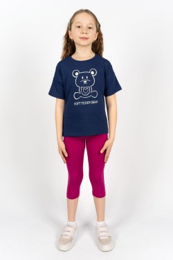 Комплект для девочки 41104 (футболка+бриджи) - синий-ягодный (Нл)