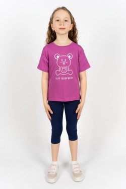 Комплект для девочки 41104 (футболка+бриджи) - ягодный-синий (Нл)