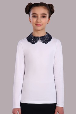 Блузка для девочки Марта 13153 - белый-темно-синий (Нл)