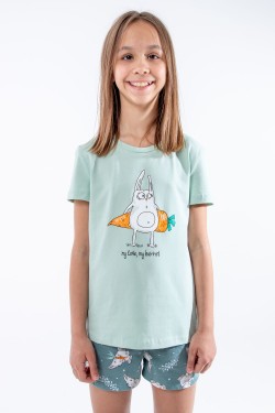 Пижама для девочки Кролик-морковка арт. ПД-009-055 - васаби-зеленый (Нл)