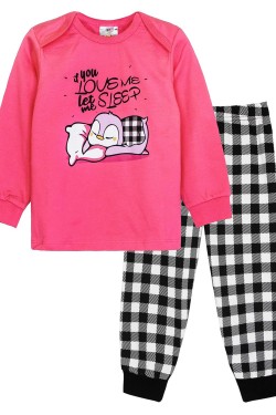 Пижама для девочки 91218 - розовый-черная клетка (Нл)