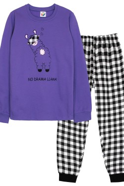 Пижама для девочки 91229 - васильковый-черная клетка (Нл)