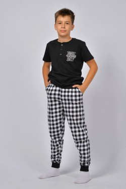 Пижама для мальчика 92219 - черный-черная клетка (Нл)