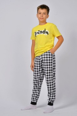Пижама для мальчика 92212 - желтый-черная клетка (Нл)