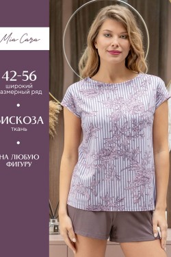 Комплект жен: фуфайка (футболка), шорты Mia Cara AW22WJ363 Rosa Del Te сливовый полосы - сливовые полосы (Нл)