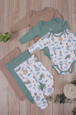 Комплект одежды для новорожденных, костюм боди и штаны 3 шт арт. НБ-3БЧШ - воздушные путешествия (Нл)