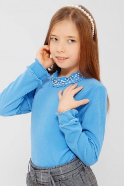 Водолазка утепленная для девочки с жемчугом SP2410 - голубой (Нл)