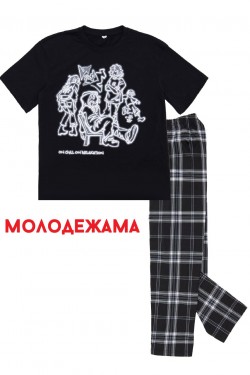 Пижама подростковая брюки с футболкой НП0001 - черный (Нл)
