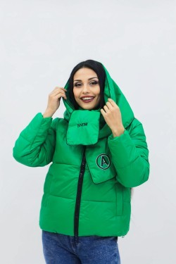Демисезонная женская куртка весна осень +дутый шарф-косынка 8193 - зеленый (Нл)