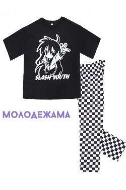 Пижама подростковая брюки с футболкой НП0007 - черно-белый (Нл)