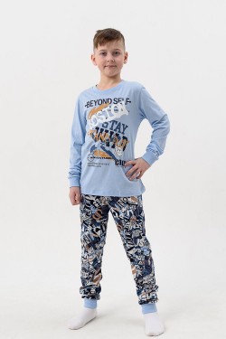 Пижама Турне детская длинный рукав с брюками - голубой (Нл)