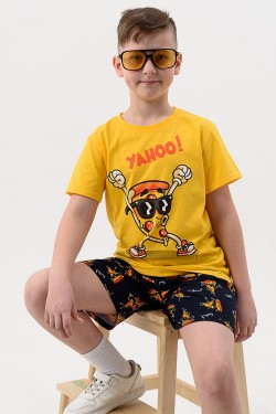 Пижама Гурман детская короткий рукав с шортами - желтый-т.синий (Нл)