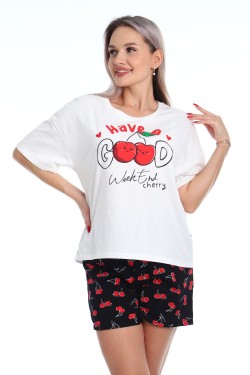 Пижама с шортами Очарование 0к-056к - белый-красный (Нл)