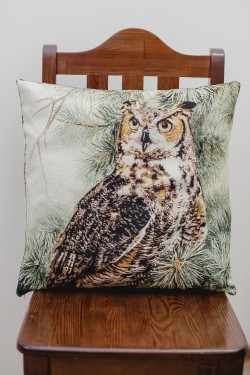 Наволочка 50х50 Филин с зеленой веткой - зеленый (Нл)