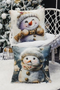 Наволочка декоративная новогодняя 2 шт 3D эффект велюр - СнеговикПодмигни (Нл)