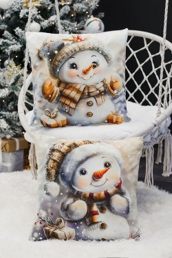 Наволочка декоративная новогодняя 2 шт 3D эффект велюр - СнеговикСподарками (Нл)