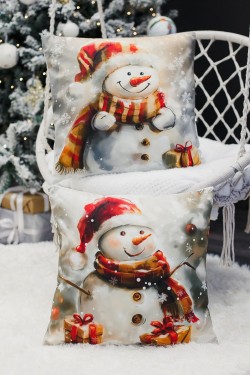 Наволочка декоративная новогодняя 2 шт 3D эффект велюр - СнеговикиВкраснойШапке (Нл)