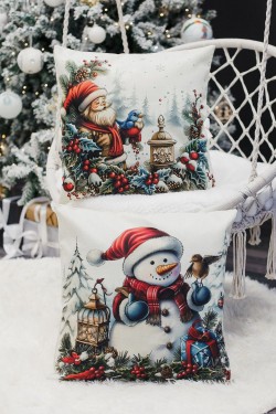 Наволочка декоративная новогодняя 2 шт рогожка - ДедФонарьСнеговик (Нл)