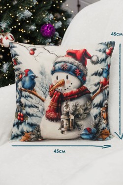 Наволочка декоративная новогодняя 2 шт рогожка - ОленьФонарьСнеговик (Нл)