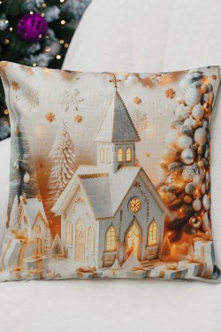 Наволочка декоративная новогодняя 2 шт рогожка - Домик (Нл)