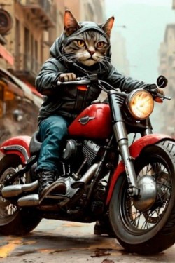 Декоративная атласная наволочка Кот байкер 45х45см интерьерная (Нл)