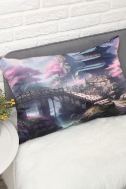 Декоративная атласная наволочка Японский садик 40х60см интерьерная (Нл)