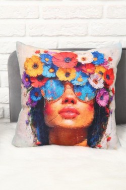Декоративная наволочка Девушка с цветами 35х35см интерьерная (Нл)