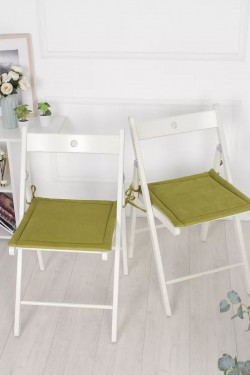 Подушки на стул 2 шт 40×40 мягкие с завязками PKK, полиэстер, хлопок, мебельная ткань кабрио, Bio-Line - оливковый (Нл)