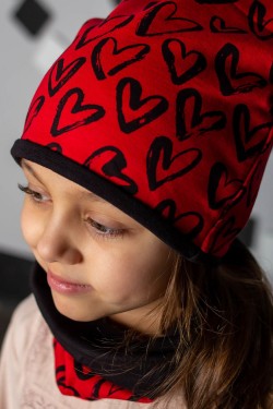 Комплект Сердца-красный (шапка+снуд) детский - красный (Нл)