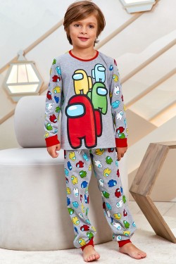 Пижама д-мал детская (фуфайка дл-рук, брюки) Juno AW21BJ631 Sleepwear Boys серый меланж амонг - серый меланж амонг (Нл)