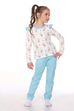 Пижама для девочки Мышки-горошки арт. ПД-016-031 - голубой+горох (Нл)