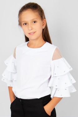 Блузка для девочки с жемчугом 0199-2 - белый (Нл)