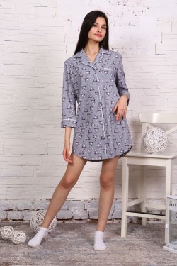 Платье-пижама для девочки арт. ПД-007 - зайцы на самокатах серые (Нл)