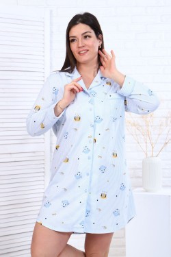 Платье-пижама для девочки арт. ПД-007 - совы на полосках-голубой (Нл)
