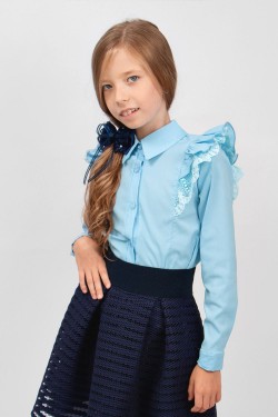 Блузка для девочки длинный рукав SP0422 - голубой (Нл)