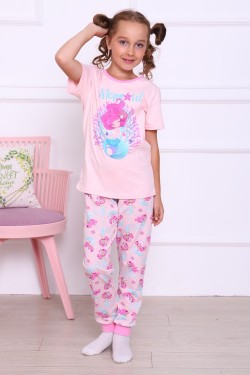 Пижама Русалка короткий рукав детская - розовый (Нл)