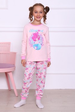 Пижама Русалка длинный рукав детская - розовый (Нл)