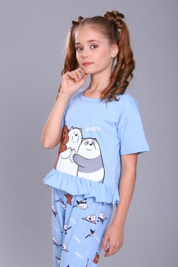 Пижама для девочки Три медведя арт. ПД-021-047 - голубой (Нл)