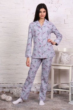 Пижама-костюм для девочки арт. ПД-006 - кошки звезды и сердечки (Нл)