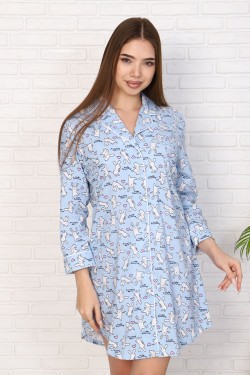 Платье-рубашка женское ПД-007В - св.голубой-зайцы-сердечки (Нл)