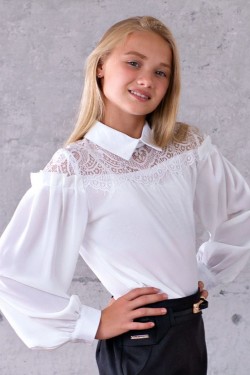 Блузка для девочки кружевная SP001 - белый (Нл)