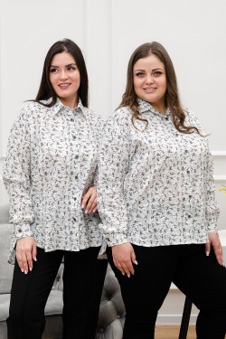 Рубашка LenaLineN арт. 02-001-22 - белый-серый (Нл)