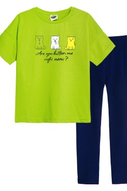 Комплект для девочки 41103 (футболка+лосины) - салатовый-синий (Нл)