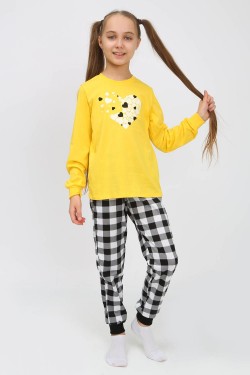 91232 Пижама для девочки (джемпер, брюки) - желтый-черная клетка (Нл)